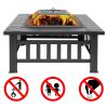 32 Inch Heavy Duty 3 in 1 Metal Square Patio Firepit Table BBQ Garden Stove with Spark Screen Cover Log Grate and Poker for Outside Wood Burning
