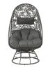 Hikre Patio Lounge Chair &amp; Side Table; Clear Glass; Charcaol Fabric &amp; Black Wicker 45113 - as Pic