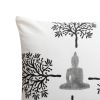 18 x 18 Square Cotton Accent Throw Pillow; Meditating Buddha; Tree Print; White; Black - as Pic