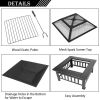 32 Inch Heavy Duty 3 in 1 Metal Square Patio Firepit Table BBQ Garden Stove with Spark Screen Cover Log Grate and Poker for Outside Wood Burning