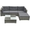 vidaXL 5 Piece Patio Lounge Set with Cushions Poly Rattan Gray - Grey