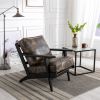 solid wood black antique painting removable cushion arm chair; mid-century PU leather accent chair - as Pic