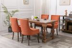 Furniture; Ultra Side Dining Chair;  Thickened fabric chairs with neutrally toned solid wood legs;  Bronze nail head;  Set of 2 - Orange