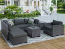 8 Piece Rattan Sectional Seating Group with Cushions, Patio Furniture Sets, Outdoor Wicker Sectional - Grey
