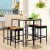 5-Piece Outdoor Patio Wicker Bar Set, Garden PE Rattan Wicker Dining Table, Square Stool Set, Foldable Tabletop, Acacia Wood Tabletop, Bistro Set