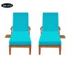 Outdoor Solid Wood 78.8" Chaise Lounge Patio Reclining Daybed with Cushion; Wheels and Sliding Cup Table for Backyard; Set of 2 - Blue