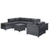 8 Piece Rattan Sectional Seating Group with Cushions, Patio Furniture Sets, Outdoor Wicker Sectional - Grey