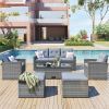 6-piece All-Weather Wicker PE rattan Patio Outdoor Dining Conversation Sectional Set with coffee table, ottomans, removable cushions - Gray