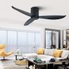 52" Low Profile Ceiling Fan No Light; Black Flush Mount Ceiling Fans without Lights