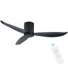 52" Low Profile Ceiling Fan No Light; Black Flush Mount Ceiling Fans without Lights