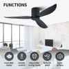 52" Low Profile Ceiling Fan No Light; Black Flush Mount Ceiling Fans without Lights