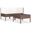 vidaXL 3 Piece Patio Lounge Set with Cushions Poly Rattan Brown - Brown