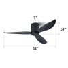 52" Low Profile Ceiling Fan No Light; Black Flush Mount Ceiling Fans without Lights