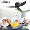52" Low Profile Ceiling Fan No Light; Black Flush Mount Ceiling Fans without Lights