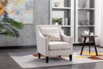 accent armchair living room chair with nailheads and solid wood legs Beige Linen - Beige