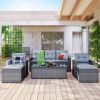6-piece All-Weather Wicker PE rattan Patio Outdoor Dining Conversation Sectional Set with coffee table, ottomans, removable cushions - Gray