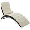 Patio Wicker Sun Lounger, PE Rattan Foldable Chaise Lounger with Removable Cushion and Bolster Pillow, Black Wicker and Beige Cushion - Beige