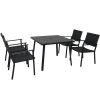 Outdoor Patio PE Wicker 5-Piece Dining Table Set with Umbrella Hole and 4 Dining Chairs for Garden, Deck,Black Frame+Black Rattan - Black