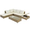 Patio 3-Piece Rattan Sofa Set All Weather PE Wicker Sectional Set with Adjustable Chaise Lounge Frame and Tempered Glass Table- Natural