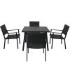 Outdoor Patio PE Wicker 5-Piece Dining Table Set with Umbrella Hole and 4 Dining Chairs for Garden, Deck,Black Frame+Black Rattan - Black