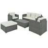 Outdoor Patio 5-Piece All-Weather PE Wicker Rattan Sectional Sofa Set with Multifunctional Table and Ottoman, Gray Wicker+ Beige Cushion - Gray+Beige