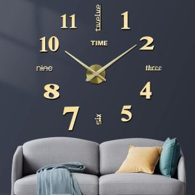 3 in 1 3D Frameless DIY Wall Clock Home Living Room Creative Wall Clock Acrylic Diy European Wall Stickers Decorative Wall Clock Watch Living Room Bed (Color: Goldsize)