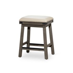 24" Counter Stool; Weathered Gray Finish; French Gray Leather Seat (Color: as Pic)