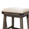 24" Counter Stool; Weathered Gray Finish; French Gray Leather Seat
